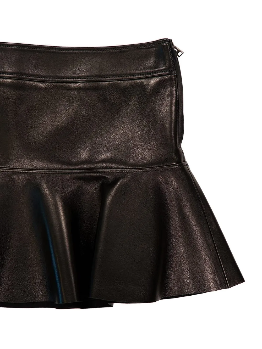 Кожаная мини-юбка с оборками TOM FORD, черный — фото 4