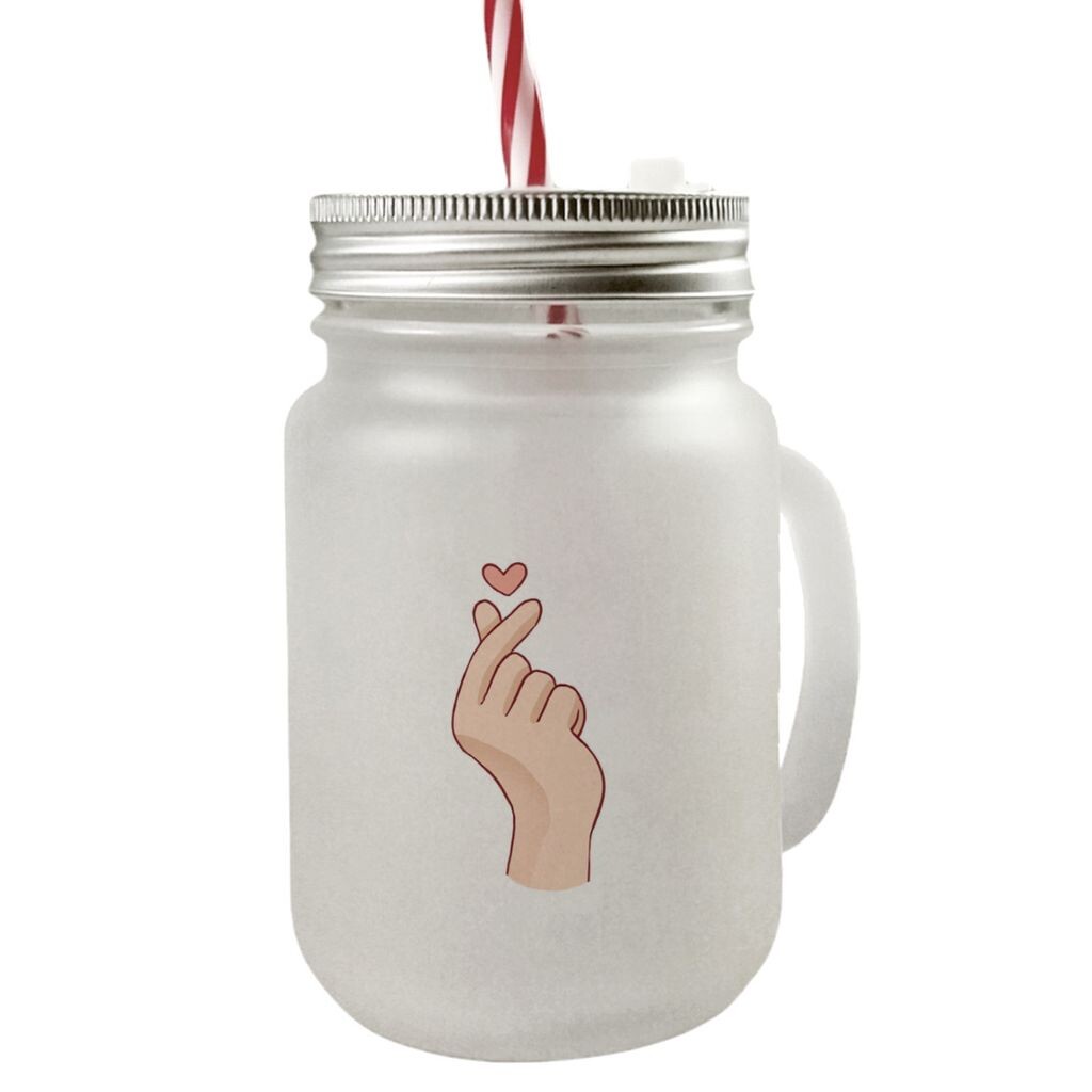 

K-Pop Mason Jar стакан с ручкой и цветной крышкой с символом сердца speecheese