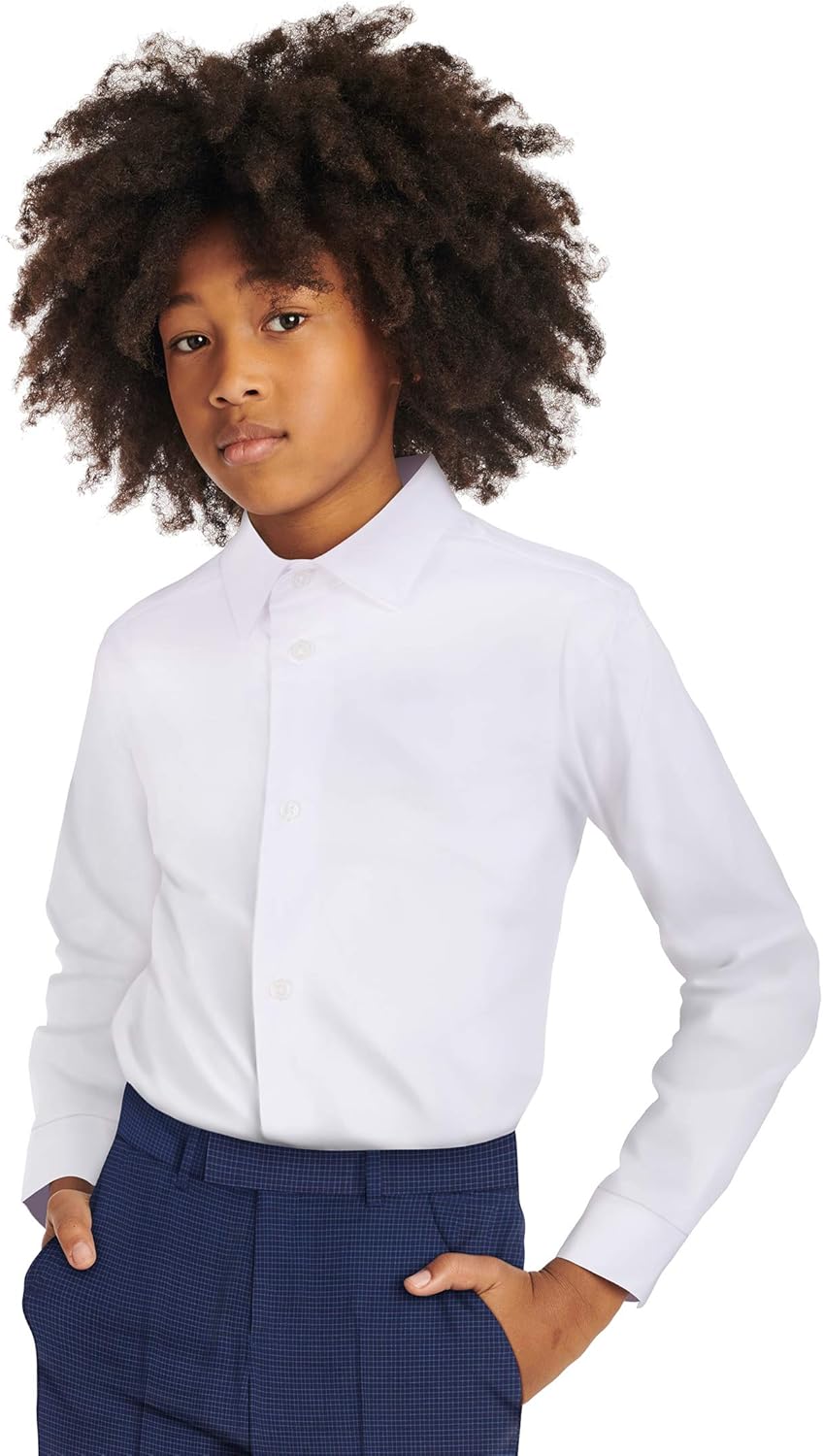Рубашка Calvin Klein Boys Slim Fit с длинным рукавом, застегивающаяся на пуговицы, с манжетами и отложным краем, White — фото 2