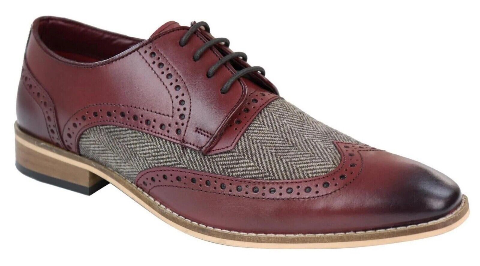 Мужские классические оксфорды Derby Brogue из бордовой кожи в клетку House Of Cavani — фото 4