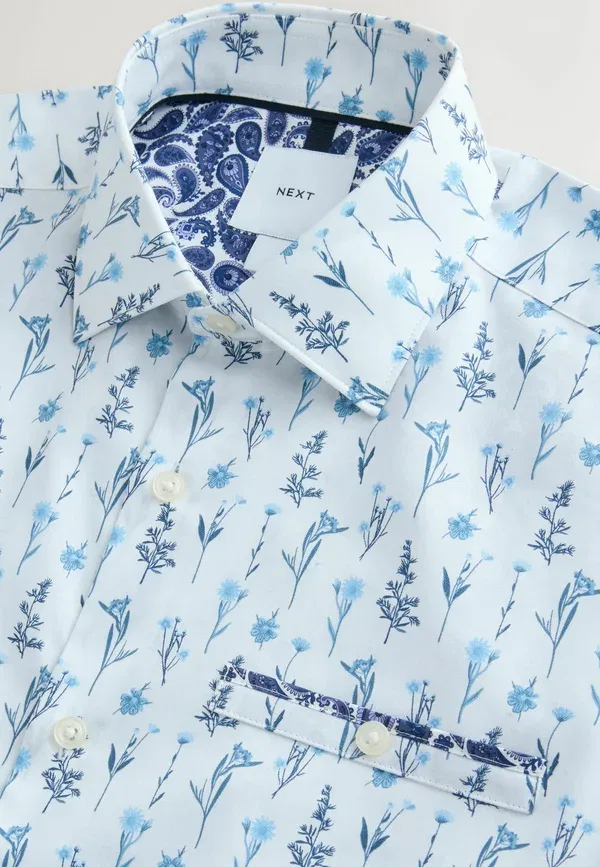 Рубашка Next, Regular fit short sleeve shirt, бело-голубой цветочный — фото 2