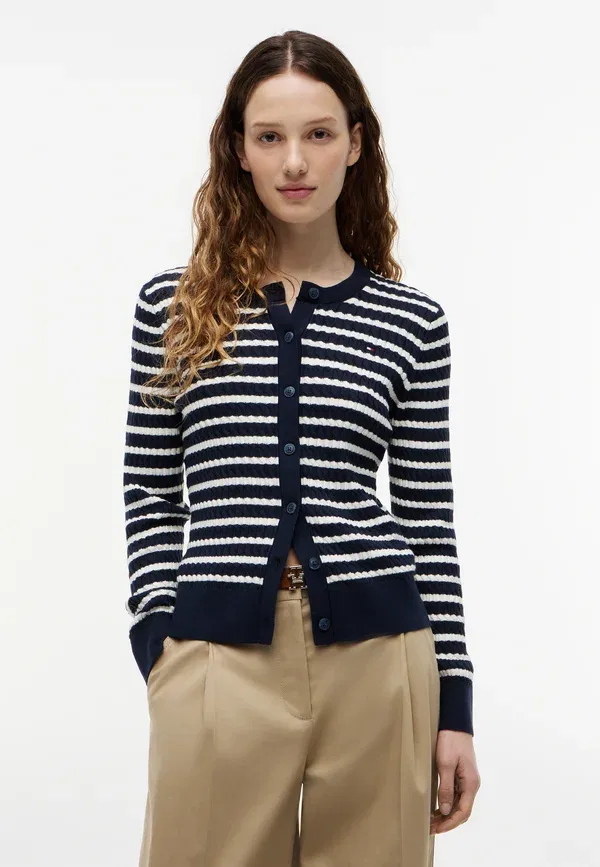 Кардиган Tommy Hilfiger Cable Knit Crew Neck, темно-синий/слоновая кость