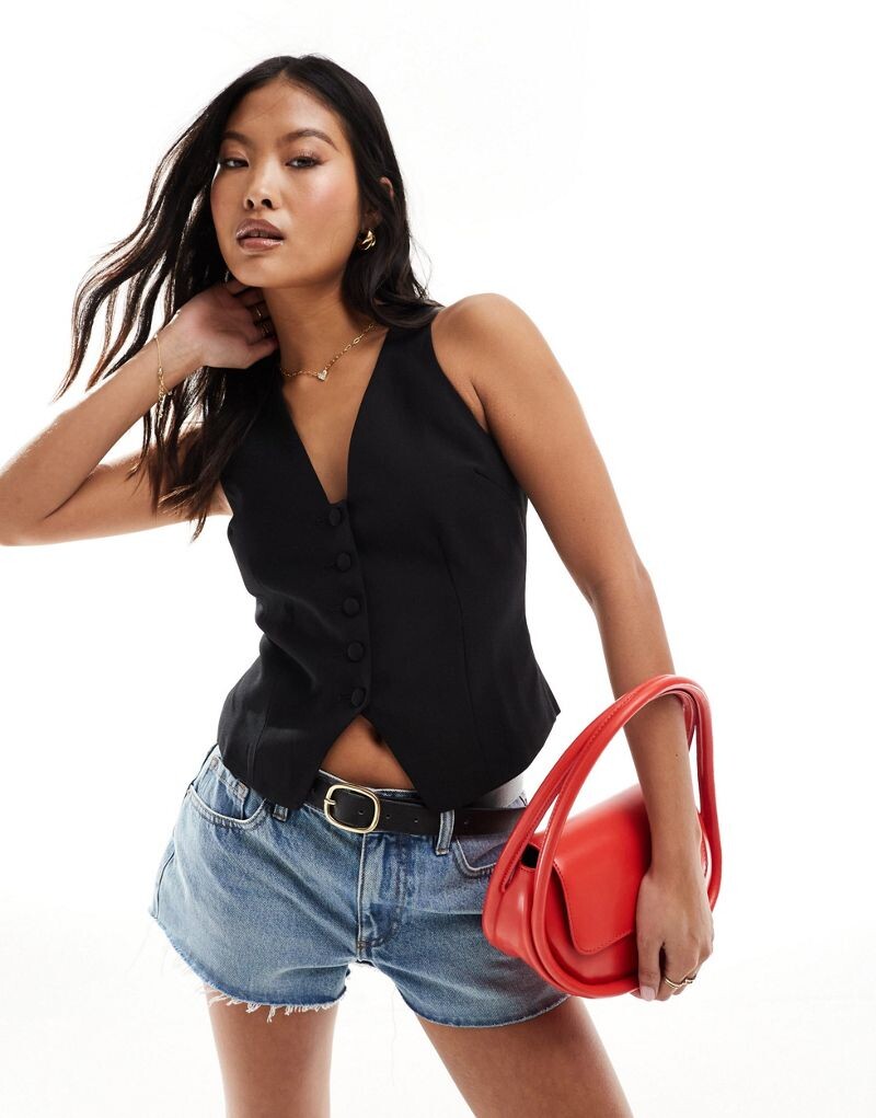 

River Island — черный жилет с пуговицами спереди