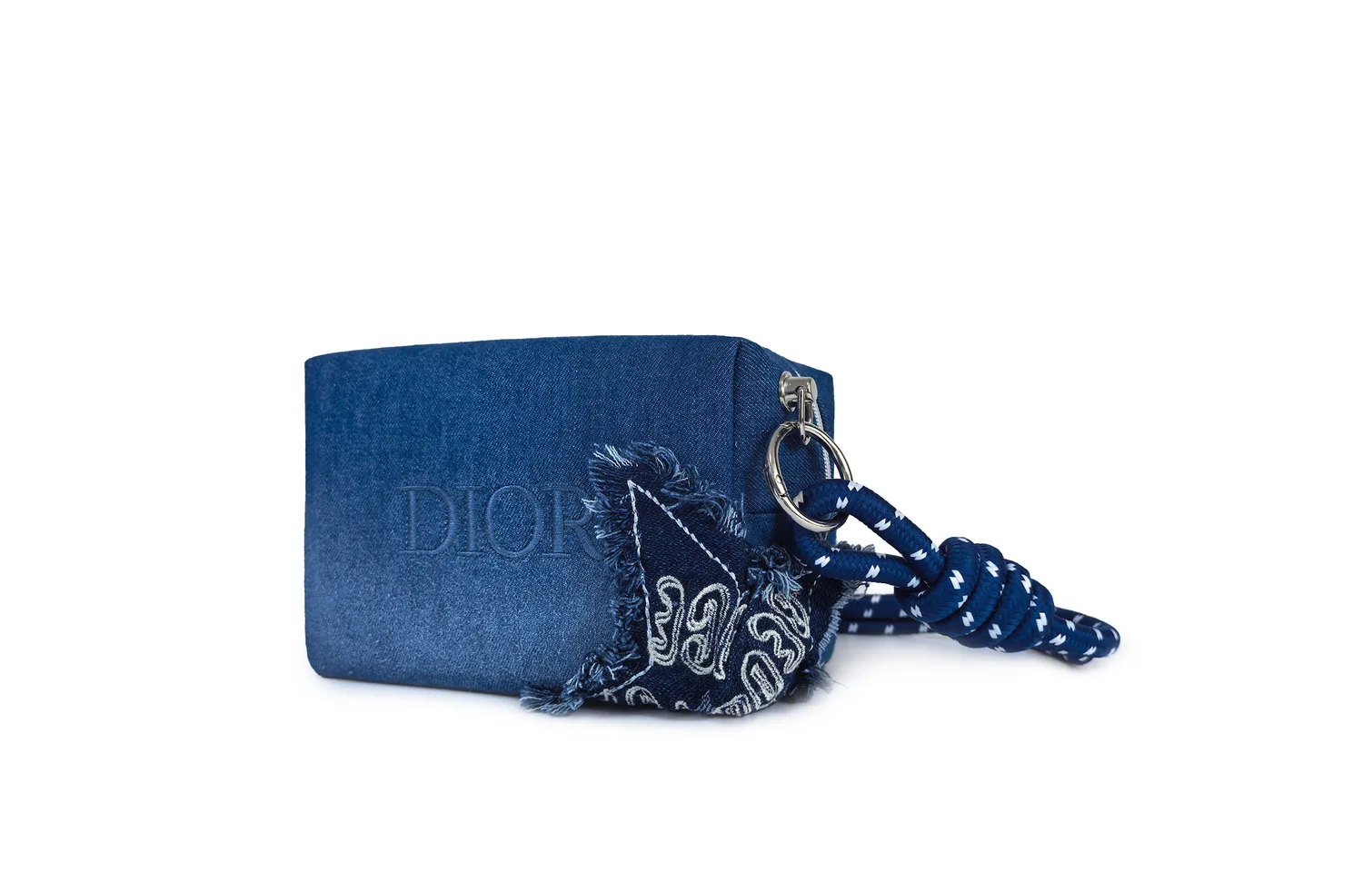 DIOR [Индивидуальная косметичка] Цветочный принт, деним, винтажный стиль, синяя сумка через плечо с эффектом потертости — фото 4