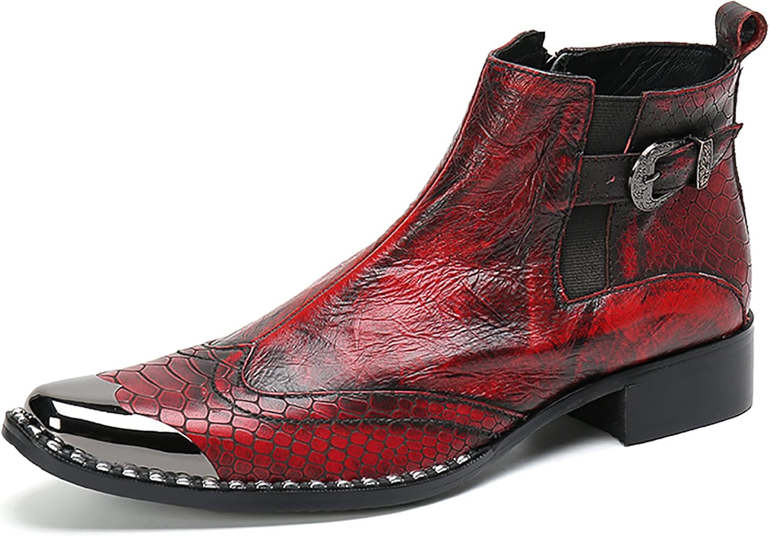 

Мужские красные ботинки Chelsea Santimon из натуральной кожи - с текстурой под кожу змеи