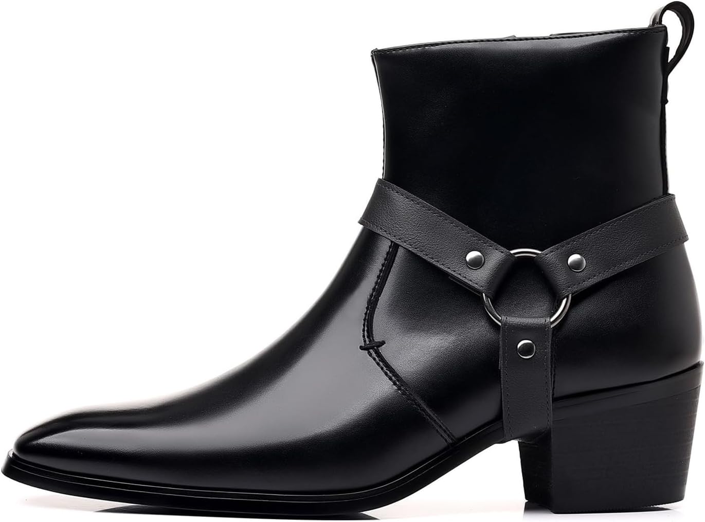 

Классические мужские челси с высоким каблуком, боковой молнией, заостренным носком, из искусственной кожи, ковбойские сапоги Generic, черный