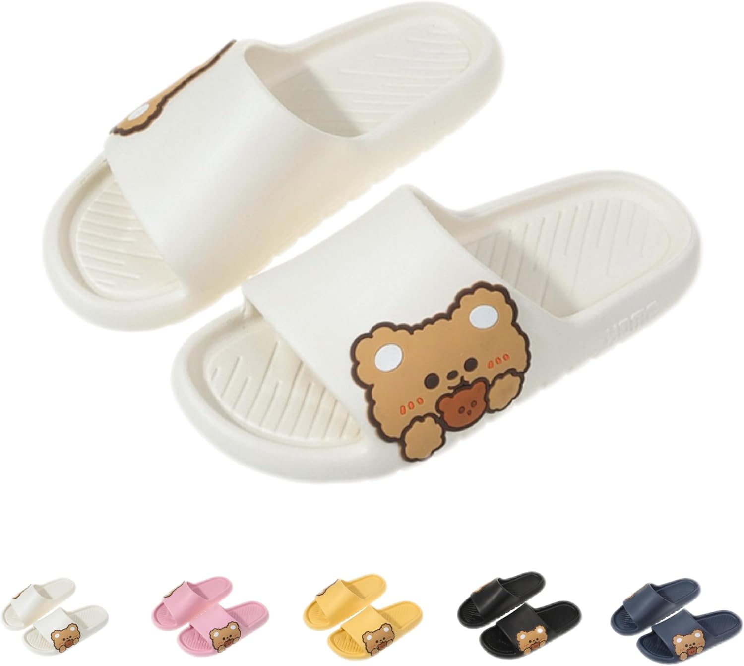 

Тапочки NTRUEML Bear для ванной, женские летние домашние тапочки с платформой, милый мультяшный дизайн, для пары, нескользящие, мужские летние тапочки, белый