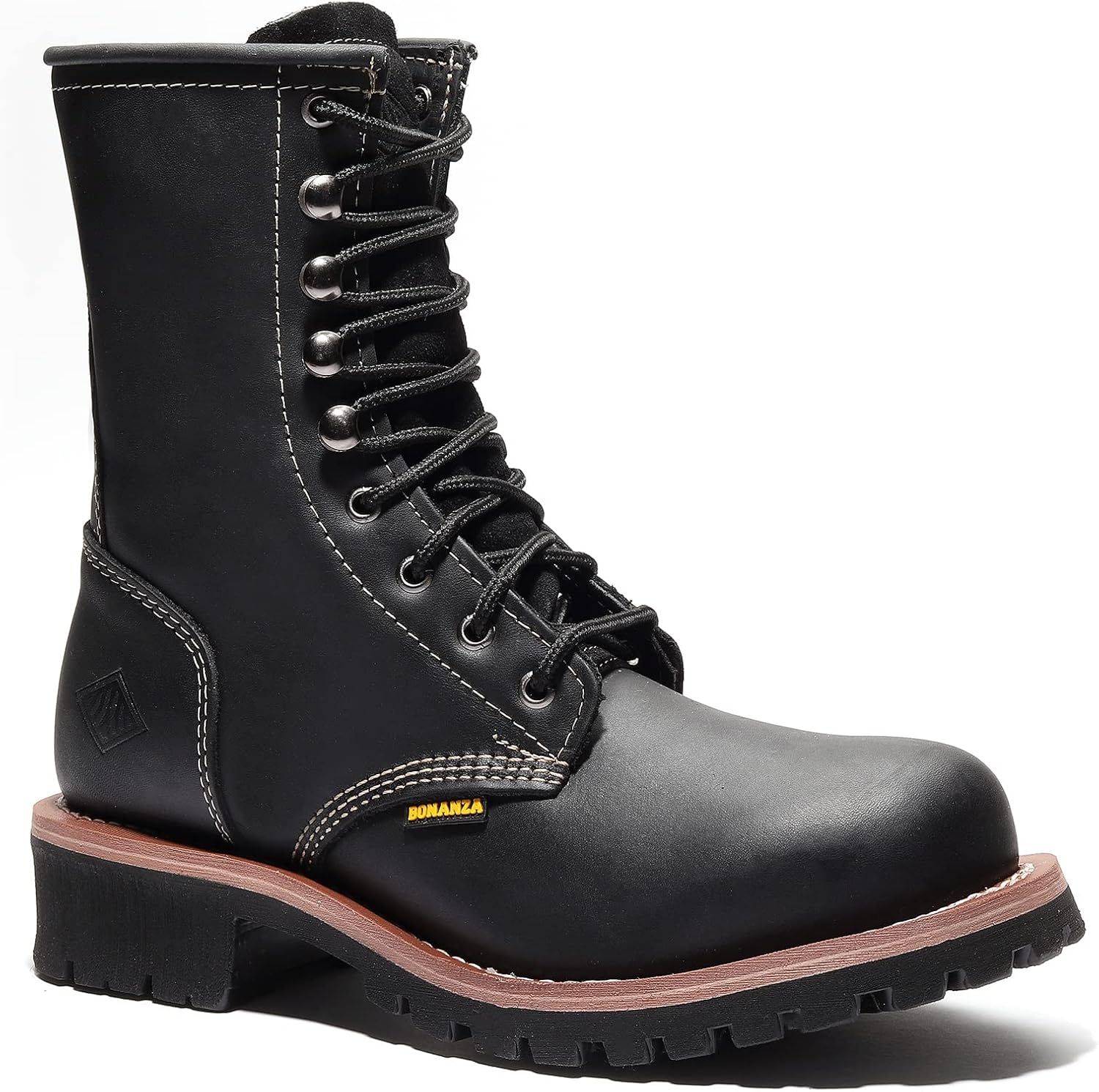 

Ботинки для мужчин Bonanza Boots Sierra Logger 9- премиальные кожаные ботинки с стальным носком и стойкой к скольжению и маслу резиновой подошвой, черный