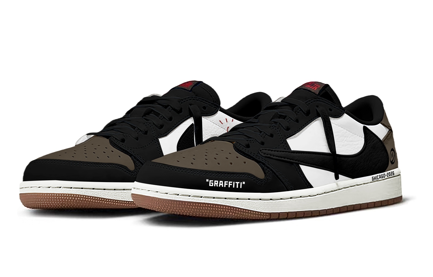 Travis Scott x Air 1 Travis Scott X AJ1 Wild Ink с амортизацией, износостойкие Low top Jordan, темно коричневый — фото 4