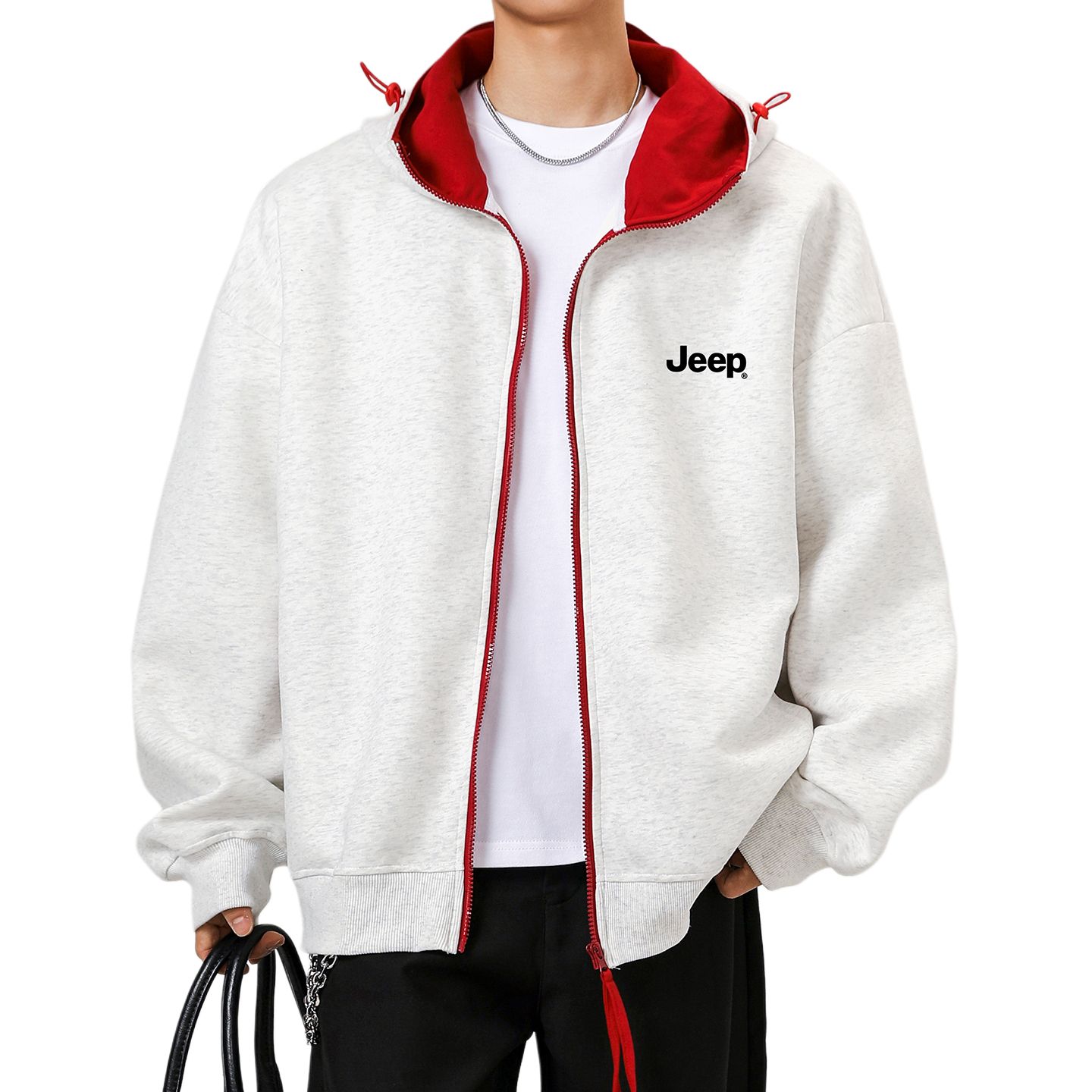 

Толстовка Unisex Hooded Moderate Cardigan Jeep, белый heather серый fleece-lined