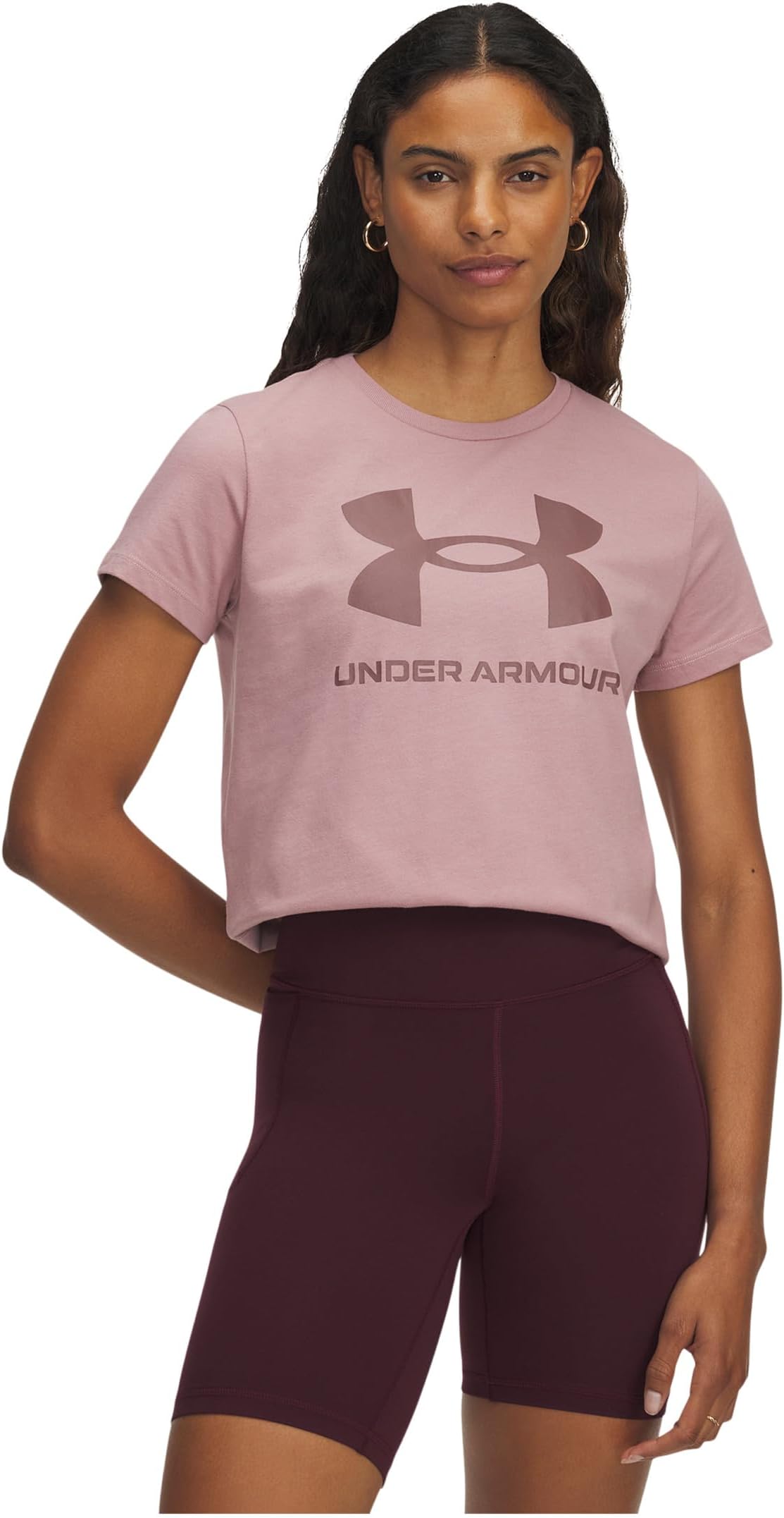 

Рубашка Under Armour Rival Logo Short Sleeve T Shirt, цвет Tourmaline Pink/Maroon Mist