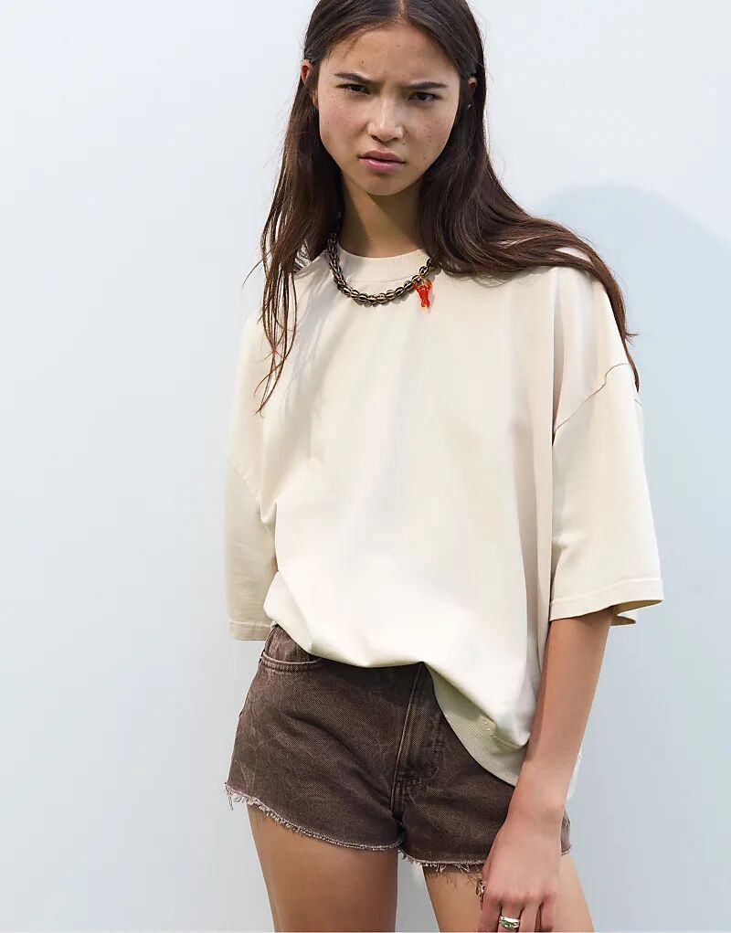 

Толстовка Pull&Bear Oversize с короткими рукавами бежевого цвета