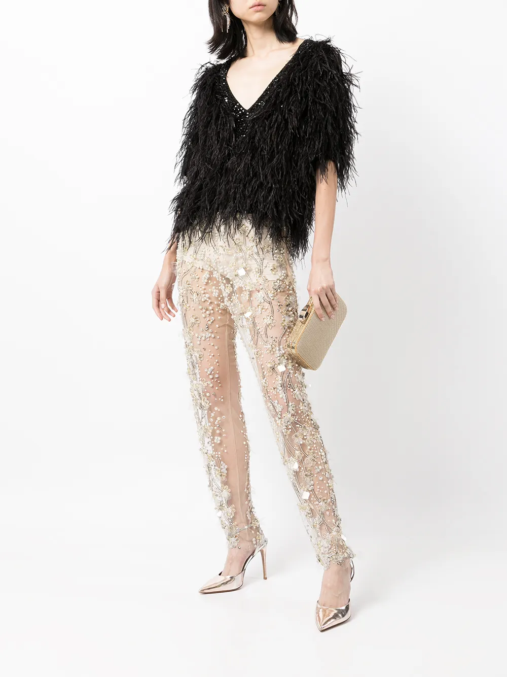 

Зауженные брюки с пайетками Jenny Packham, нейтральный