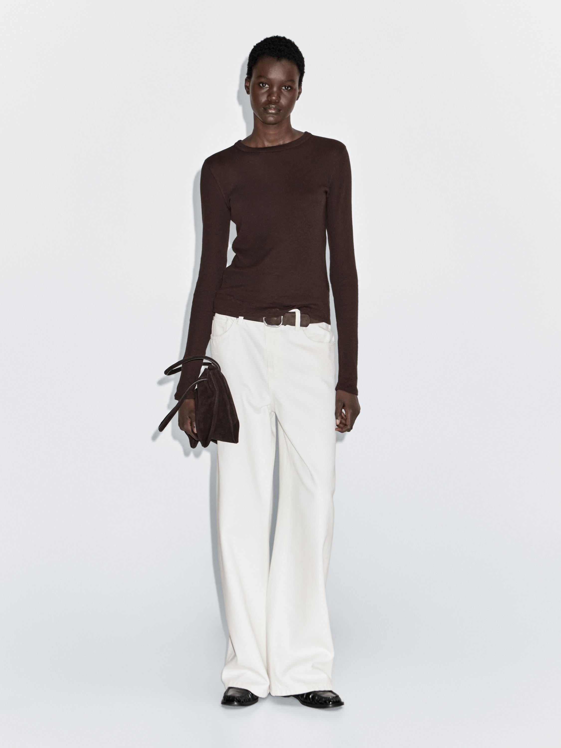 

Футболка с длинным рукавом из хлопковой смеси Massimo Dutti, коричневый