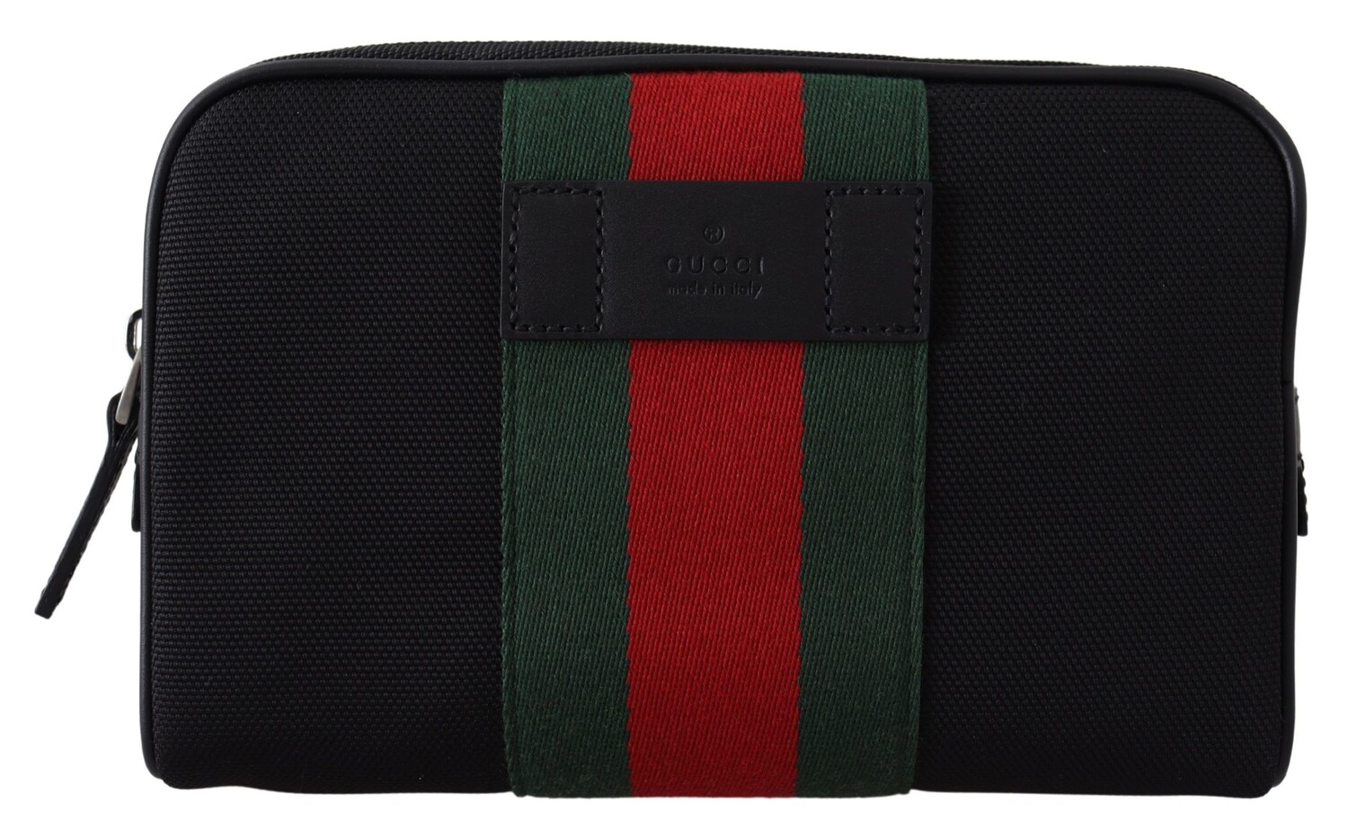 

Элегантная черная поясная сумка с культовыми полосками Gucci
