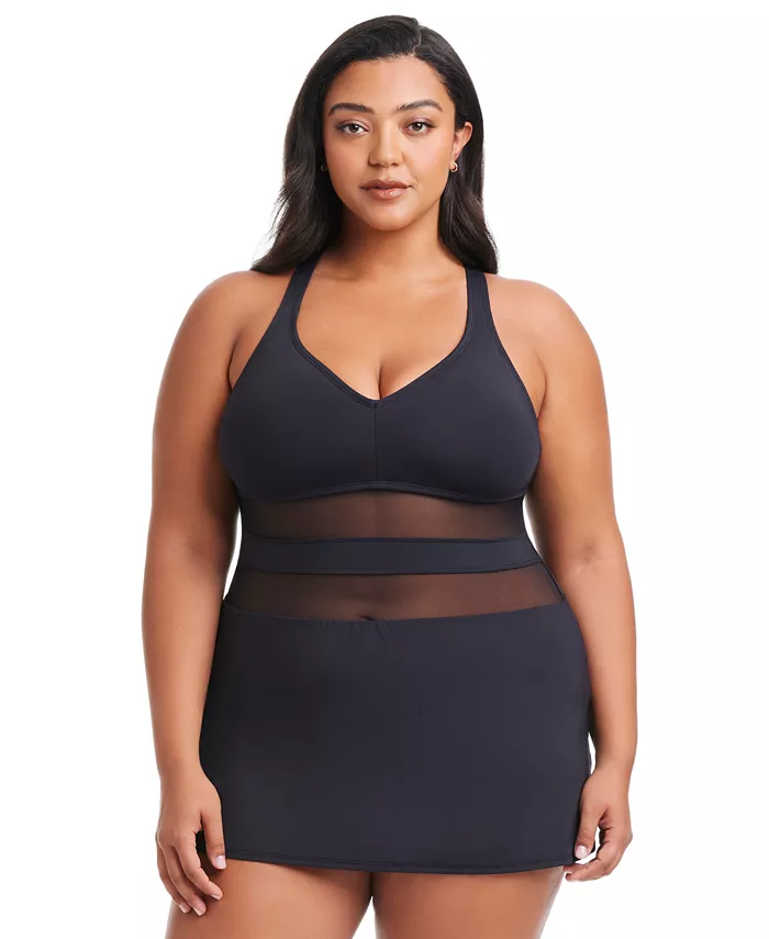 

Купальное платье Plus Size Dont Mesh With Me с сетчатыми вставками Bleu by Rod Beattie, черный