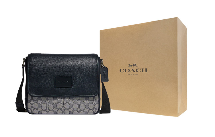 

COACH Кожаная сумка через плечо с текстильными вставками среднего размера мужская полуночно-синяя и серая