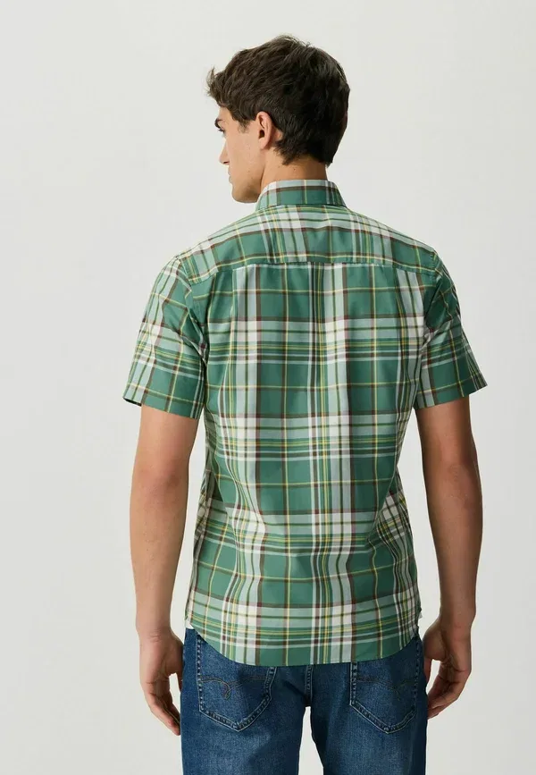 Рубашка Next, Easy iron button down short sleeve oxford shirt, зеленая клетка мадрас — фото 3