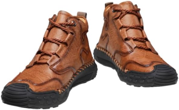 

Мужские кожаные треккинговые ботинки до щиколотки, ручная работа, стиль мокасин, для прогулок на природе, доступны в коричневом и черном цвете, резиновая подошва Generic