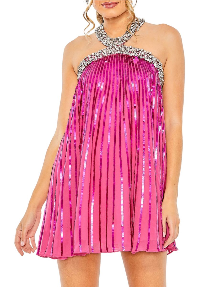 

Мини-платье-трапеция с декором Mac Duggal, цвет Hot Pink
