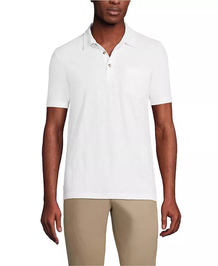 

Мужская рубашка поло с коротким рукавом и карманом Lands' End, белый