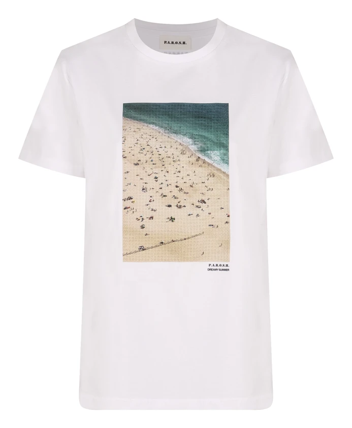 

Хлопковая футболка с круглым вырезом и принтом спереди. P.A.R.O.S.H., белый