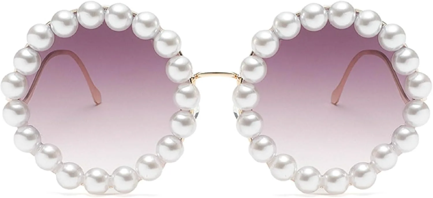

mincl/Винтажные круглые жемчужные солнцезащитные очки для женщин, роскошная оправа из сплава, увеличенного размера, очки для вечеринок, ретро-очки, Gradient Purple