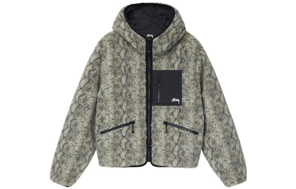 

Stussy Змеиный жаккардовый шерповая куртка, Beige Gray