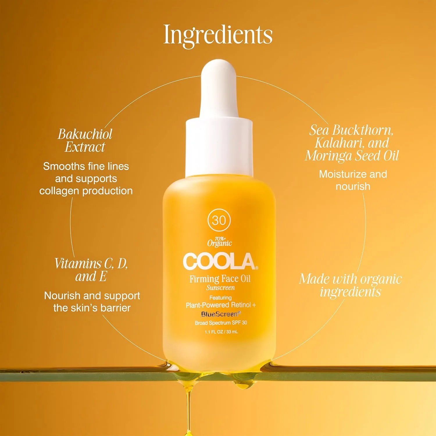 Масло для лица Coola — Укрепляющее , SPF , органическое легкое увлажняющее солнцезащитное масло с бакучиолом — фото 4