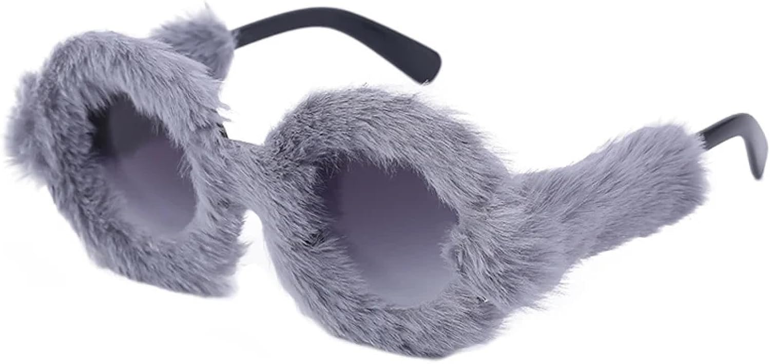 

Круглые солнцезащитные очки для женщин, ручная работа, модные, из мягкого меха и бархата, увеличенного размера, защита от УФ-излучения UV400, в стиле панк UATXTAU, Gray-gray