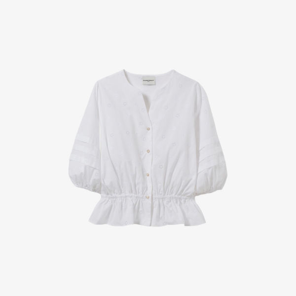 

Блуза Claudie Pierlot из хлопка с пышными рукавами и цветочной вышивкой, белый