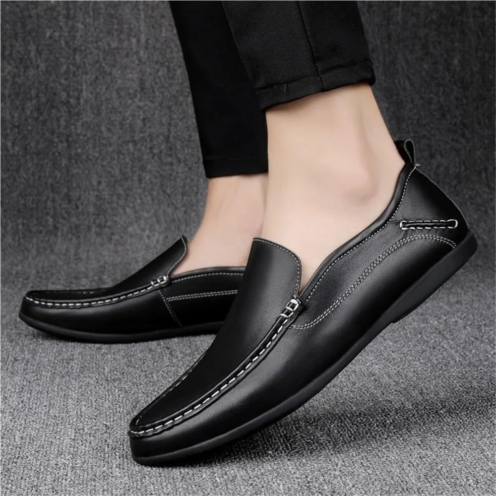 Туфли кожаные мужские на плоском каблуке, Loafers, Black DHFIRUFSHLO — фото 3