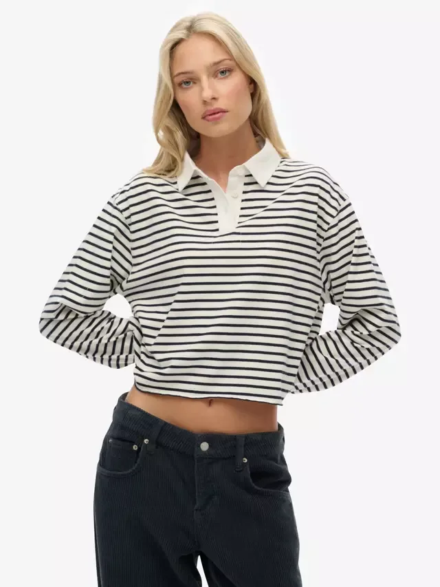 Спортивная укороченная полосатая футболка для регби Athletic Essentials Superdry, Ecru