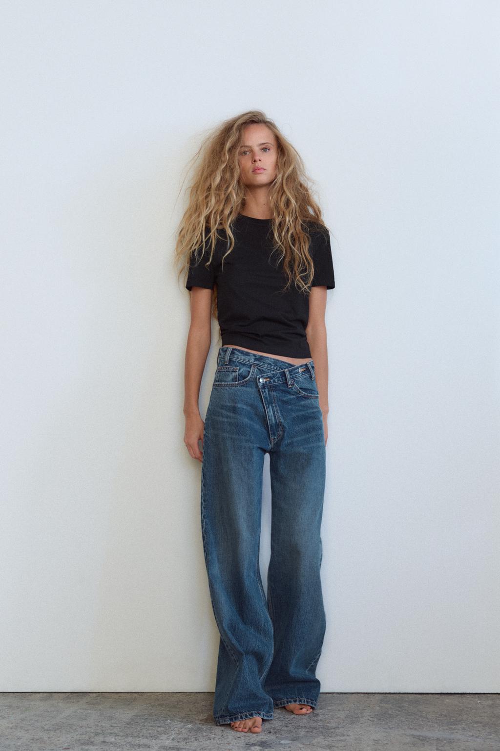 

Широкие джинсы trf с высокой талией ZARA, темно-синий