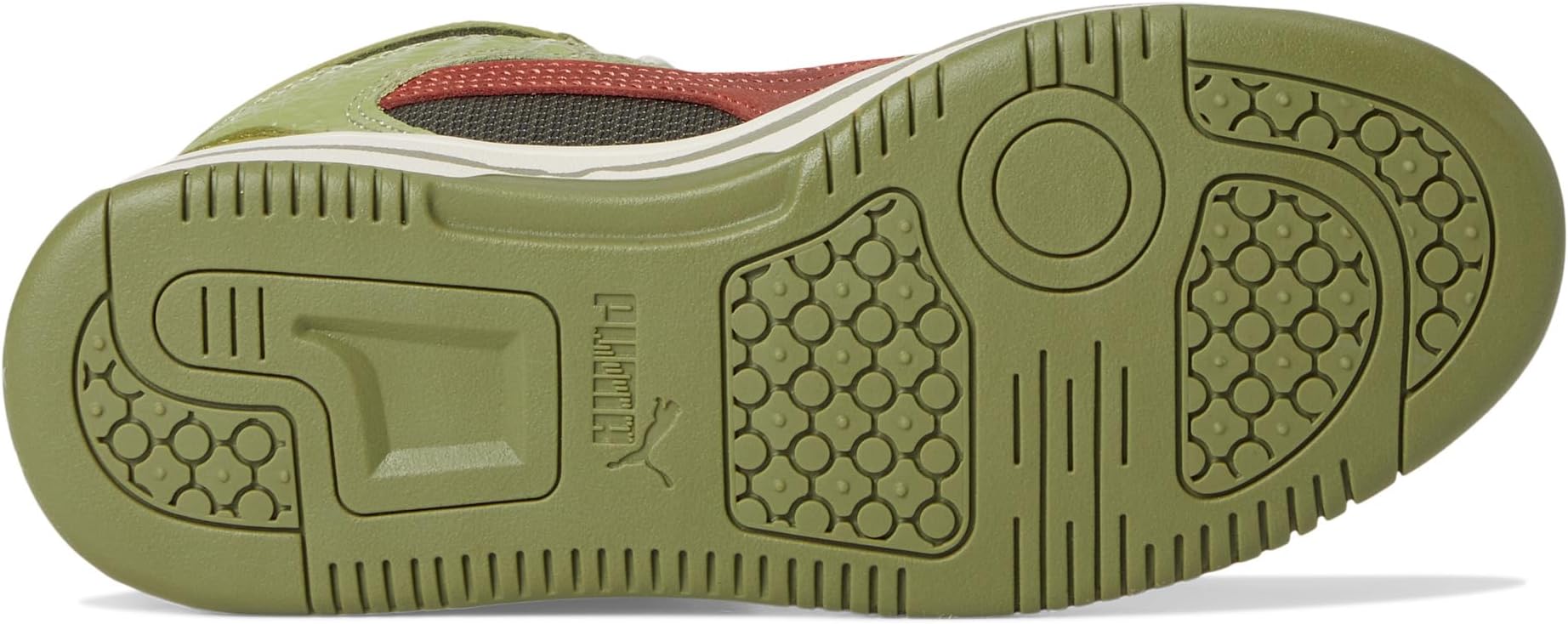 Кроссовки PUMA Kids Rebound Layup Mid Jurassic World Shoes, цвет Green Moss/Mars Red/Yellow Sizzle — фото 3