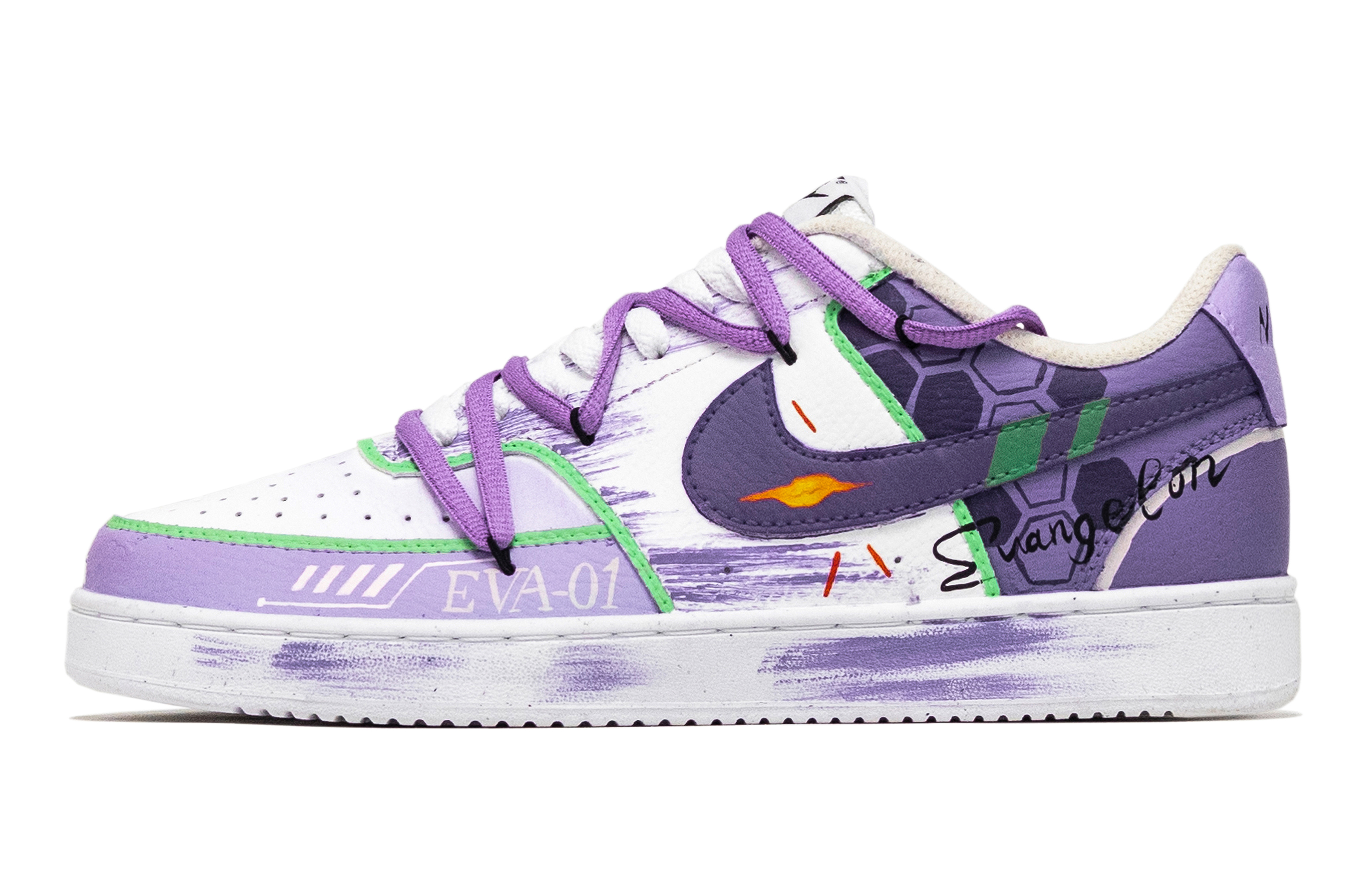 

Nike Кроссовки Court Vision 1 Evangelion 01 с низким верхом, устойчивые к истиранию и скольжению, мужские, белые, фиолетовые