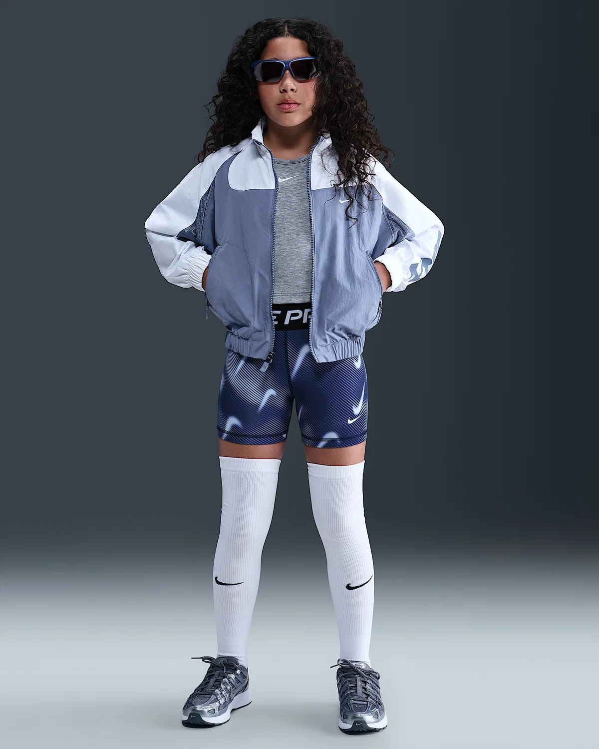 Большие детские (девочки) шорты Nike Pro Dri-FIT 3", Midnight Navy/White