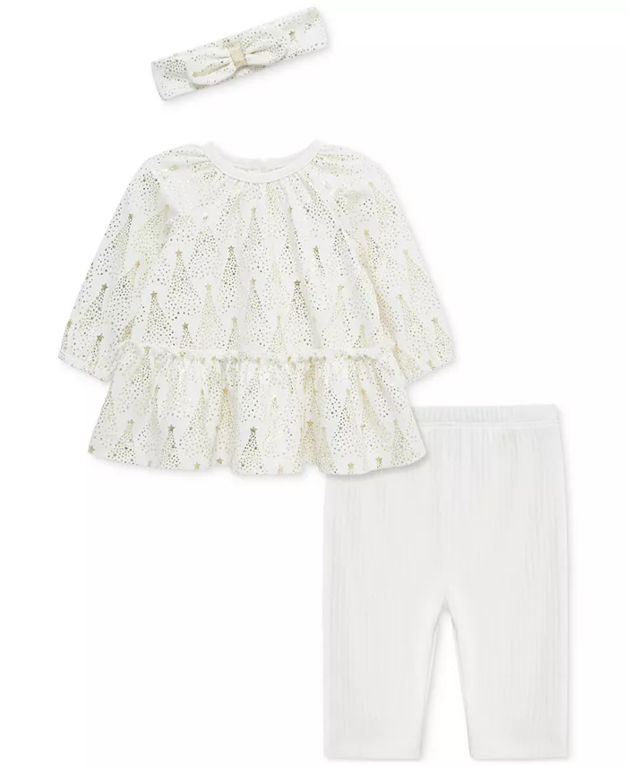 

Детский комплект для девочек из хлопка с принтом деревьев: туника, повязка на голову и леггинсы, 3 предмета Little Me