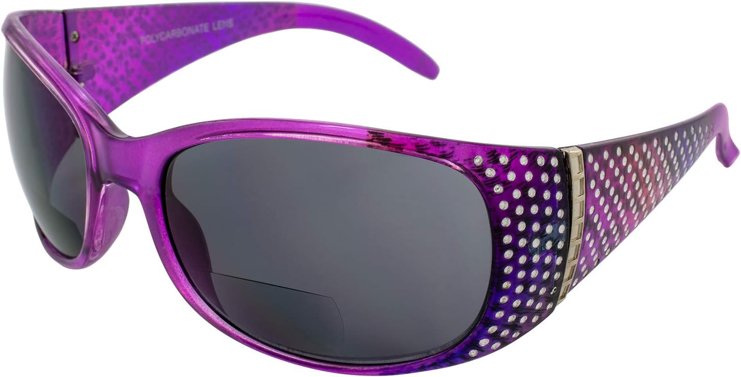 

Женские модные мотоциклетные солнцезащитные очки Global Vision Galaxy с бифокальными линзами, хромированной отделкой и стразами, лавандовой оправой, дымчатыми линзами и увеличением 2.0, Smoke