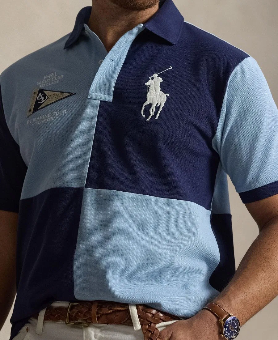 Мужская классическая сетчатая рубашка-поло больших размеров Polo Ralph Lauren, темно-синий/синий — фото 3