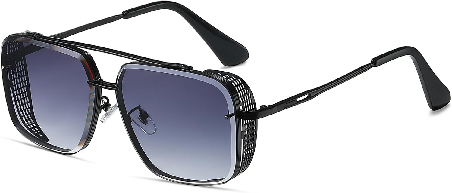 

Винтажные ретро-солнцезащитные очки Hanj 70-х годов для мужчин и женщин, модные солнцезащитные очки в стиле стимпанк, золотистая квадратная оправа «авиатор», Black Frame / Grey Lens