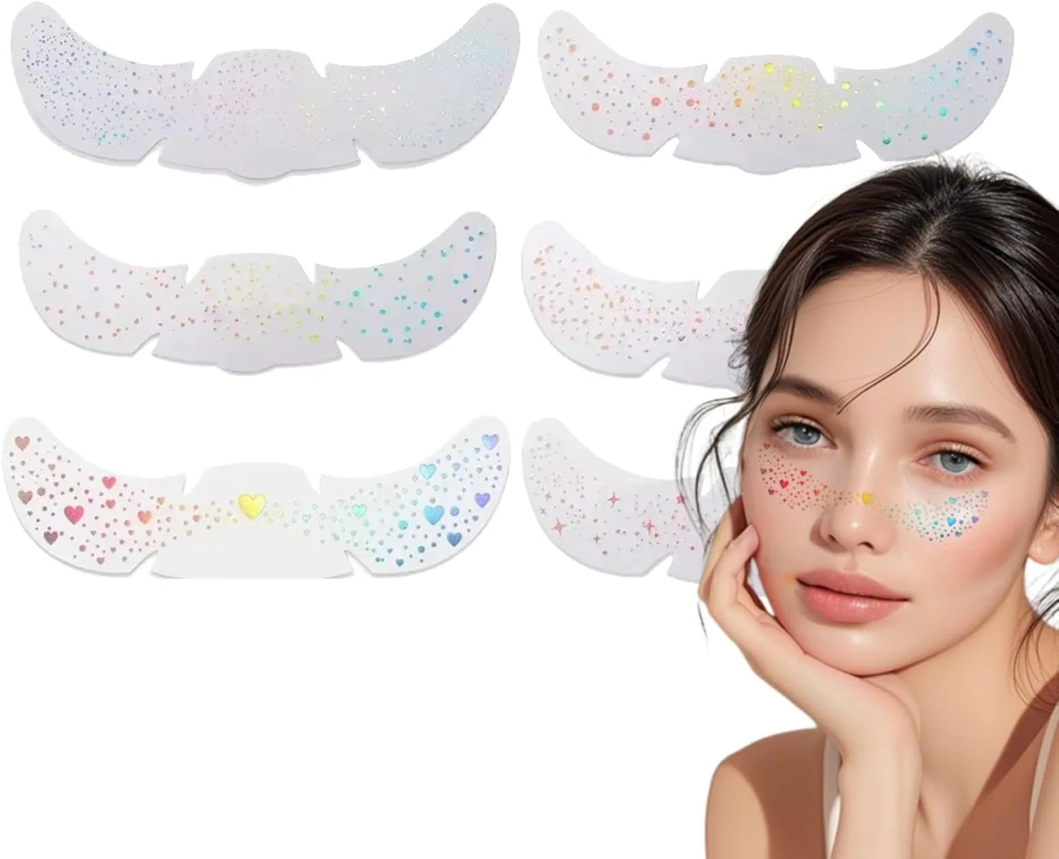 Набор блесток для лица Freckels Glitter из 6 штук, разноцветные