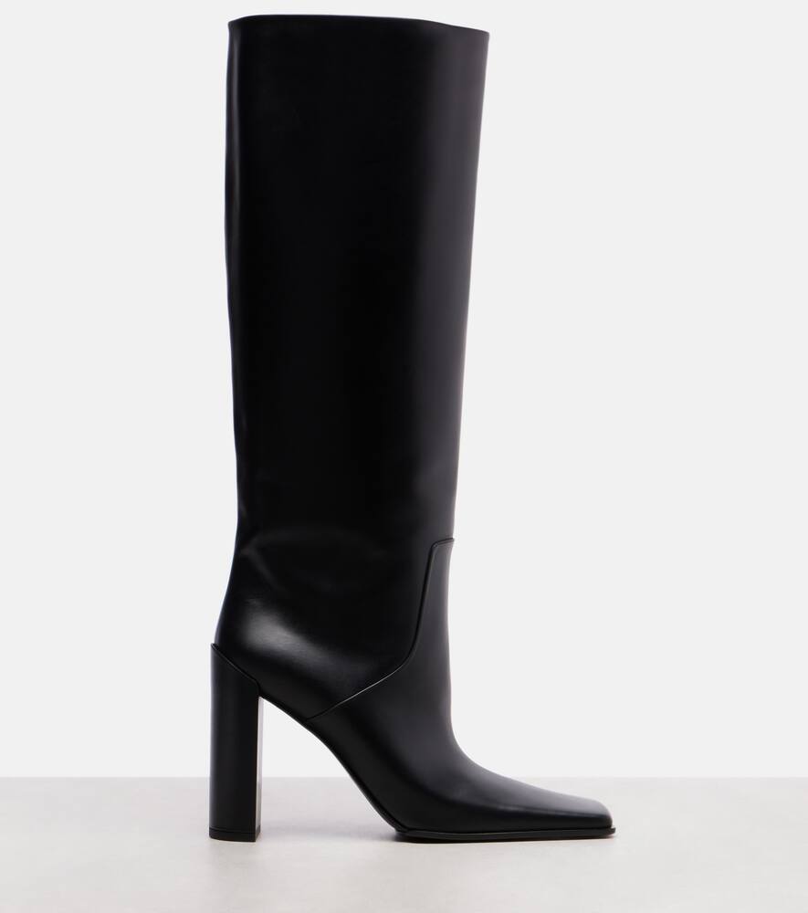 Квадратные кожаные высокие сапоги до колена Alaïa, Noir — фото 4