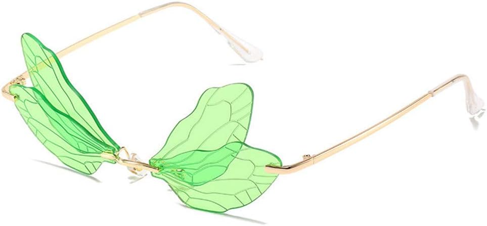 

COTIA/Модные солнцезащитные очки без оправы с изображением крыла стрекозы для женщин, винтажные, с прозрачными линзами цвета океана, мужские солнцезащитные очки розового и желтого цвета, Green