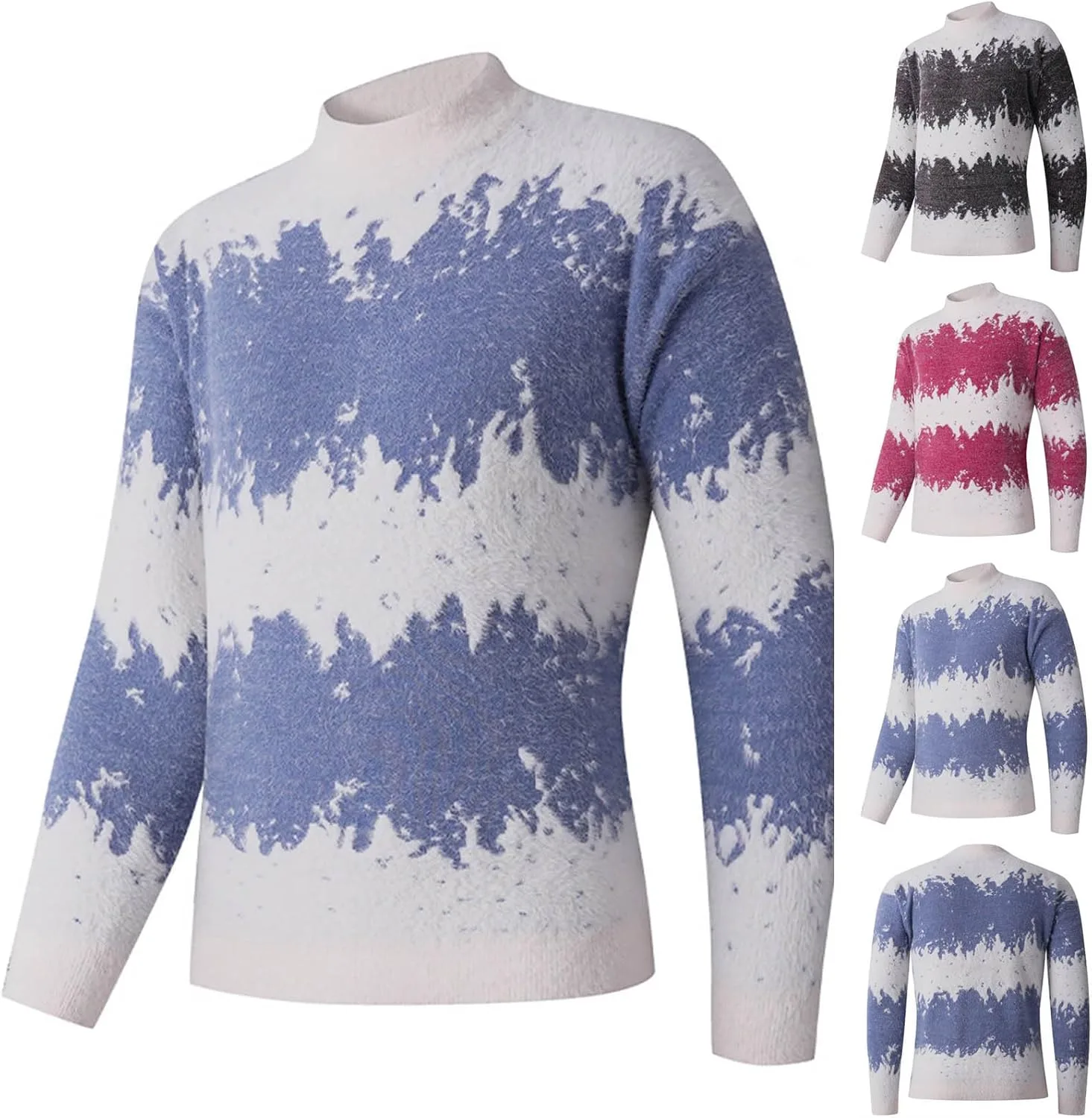 

Мужской свитер с воротником-стойкой, длинный рукав, цветной блок, мягкая вязка