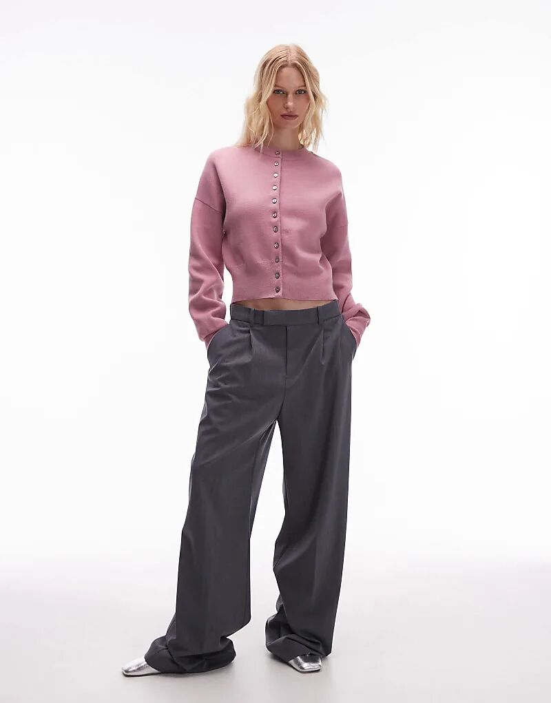 

Вязаный компактный приталенный кардиган розового цвета Topshop