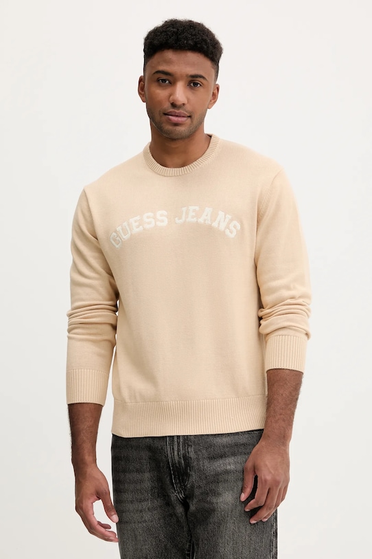 

Хлопковый свитер Guess Jeans, бежевый