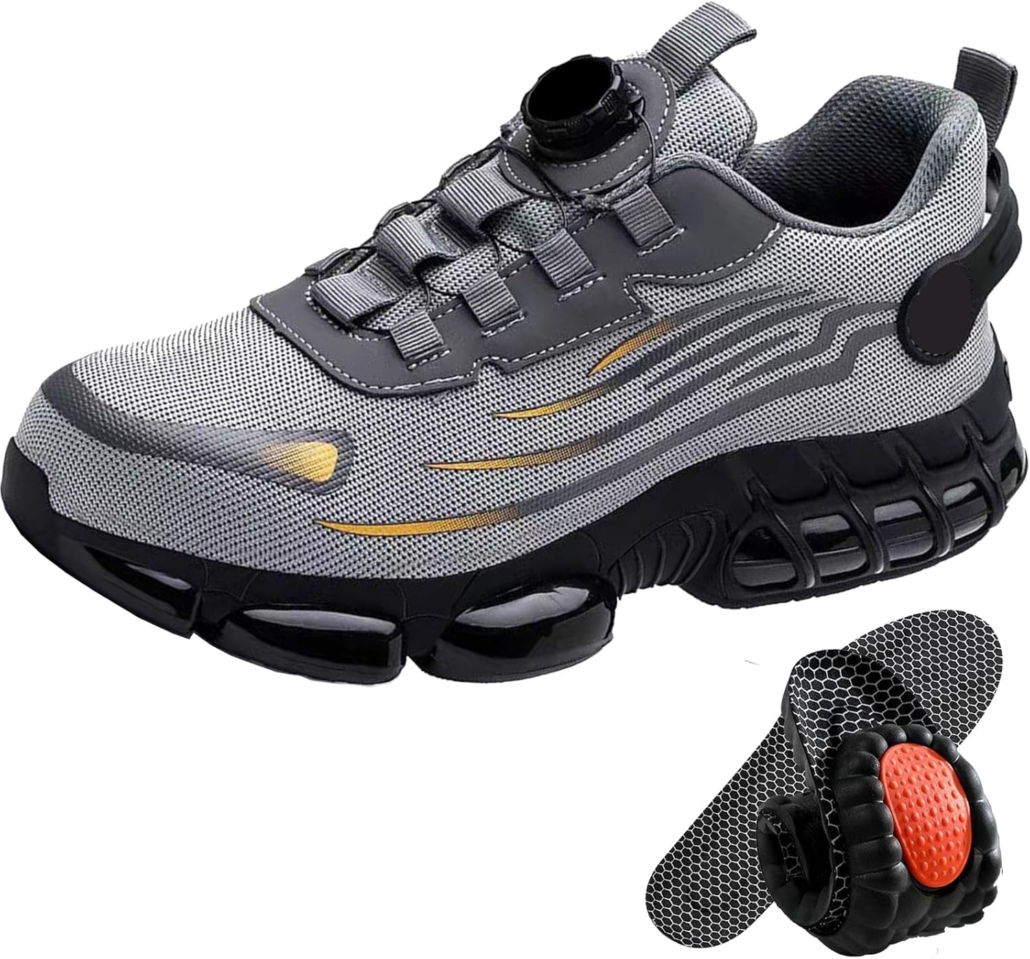 

Стальные ботинки YONOVNEW для мужчин и женщин - дышащие легкие туфли с противоскользящей износостойкой подошвой и эластичными стельками, защитная обувь для строительства, складов, мастерской (черный/серый)