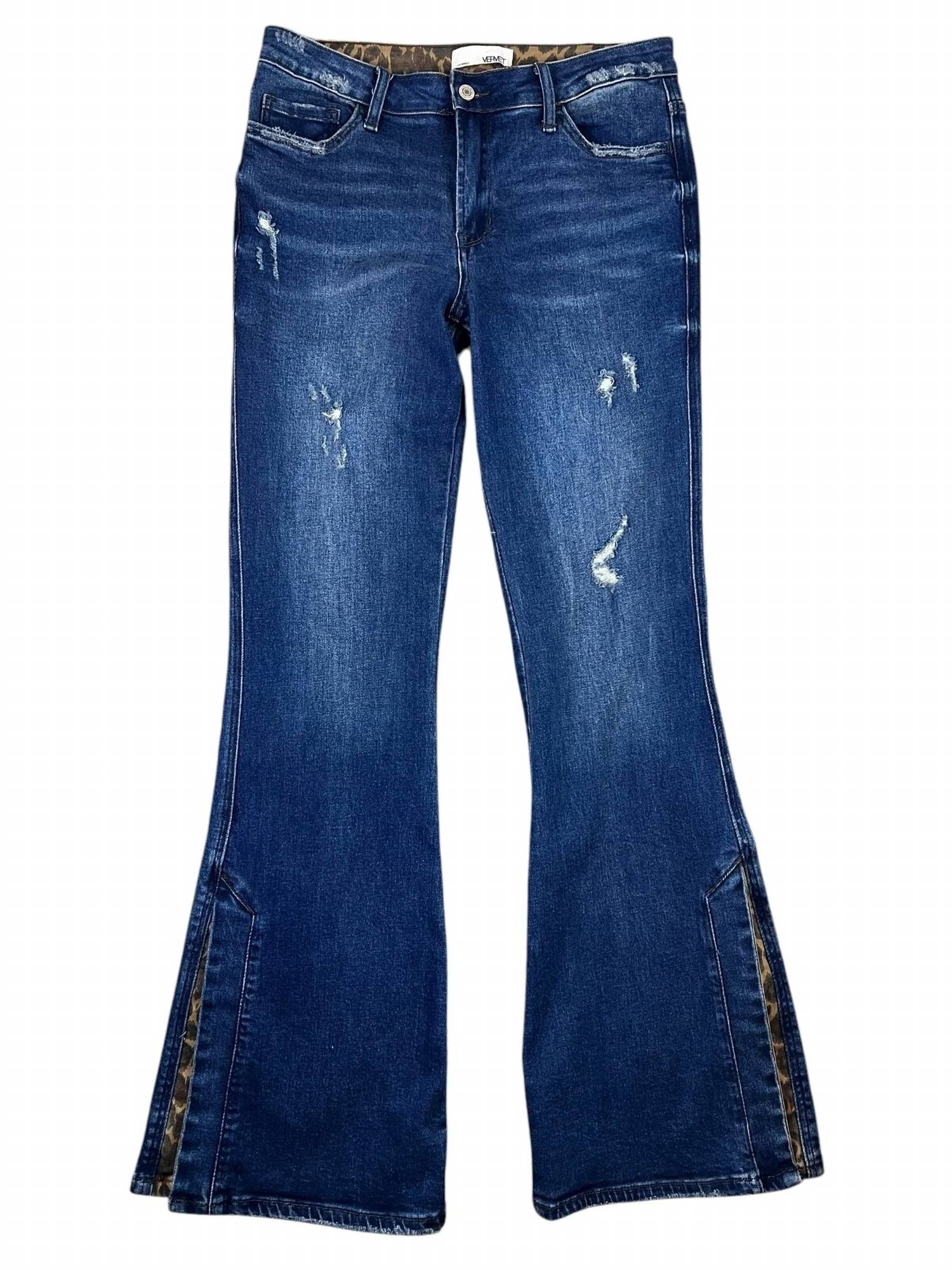 

Женские джинсы Allison Mid-Rise Flare в синем цвете с леопардовым принтом VERVET BY FLYING MONKEY