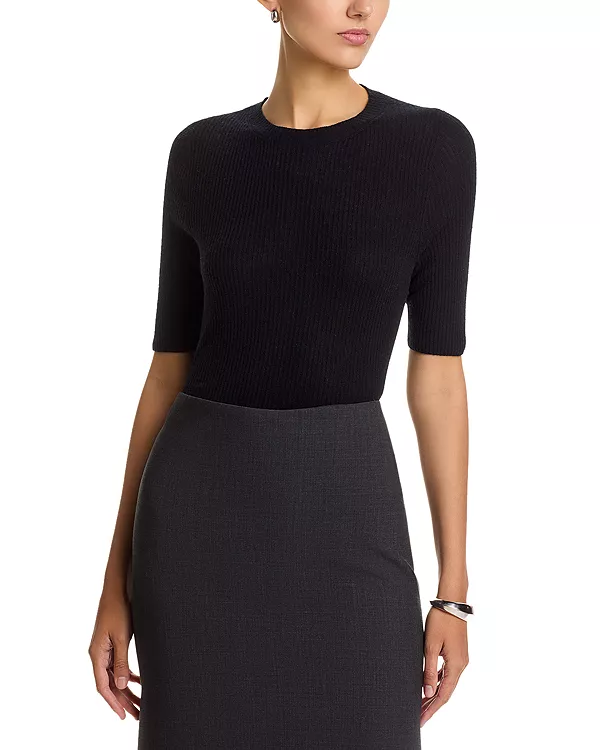 

Свитер из шерстяной смеси платинового цвета в рубчик с рукавами до локтя Fabiana Filippi, черный